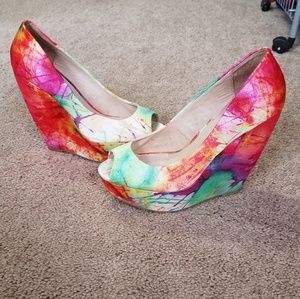Aldo Multicolor Peep Toe Platform Wedges